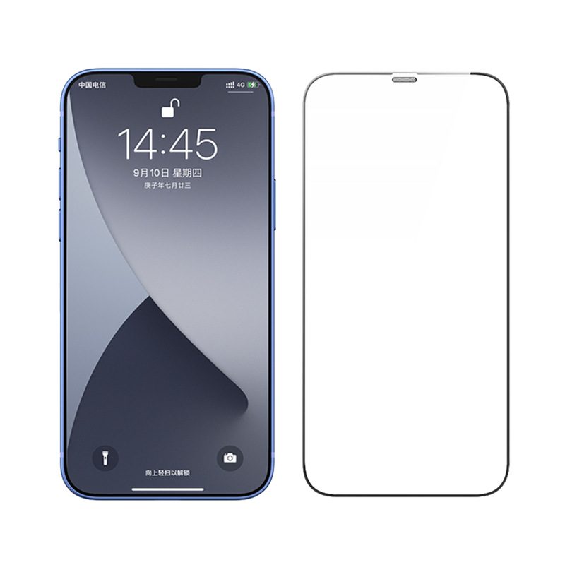 Verre trempé iPhone avec grille anti-poussière sur l’écouteur — transparent ou anti-espion