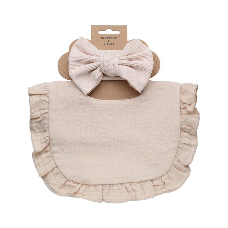 Bavoir à volants en gaze de coton et bandeau nœud assorti