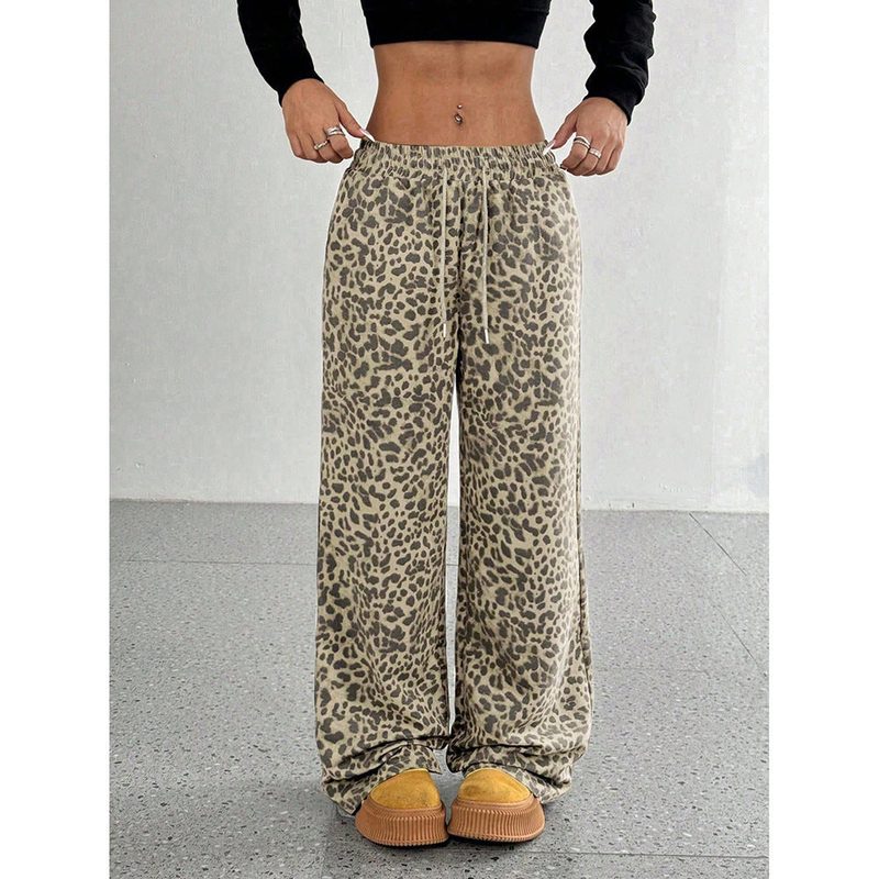 Weite Hose mit Leopardenmuster und Gummibund