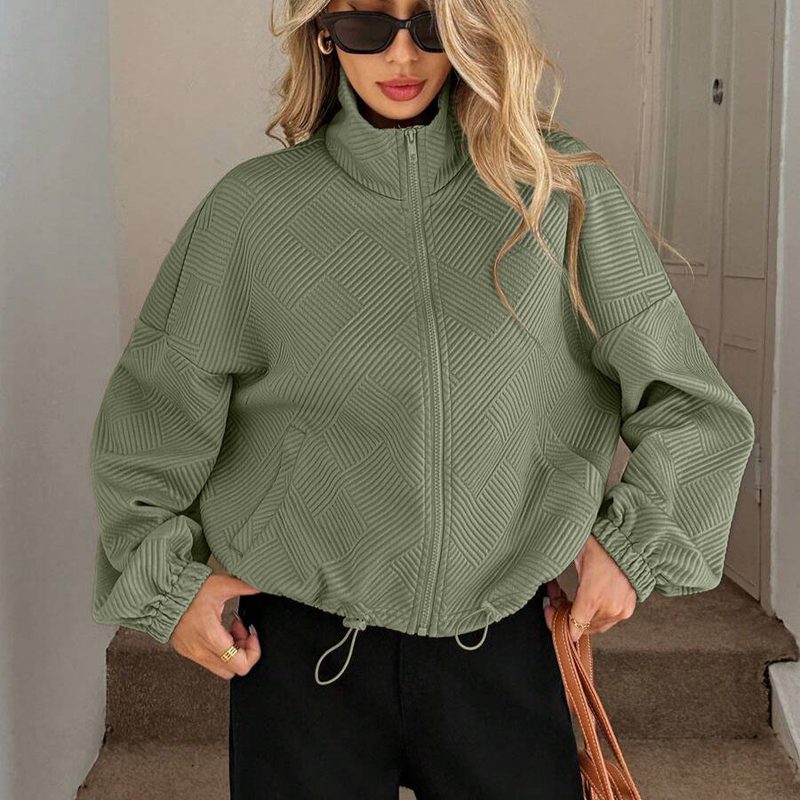 Veste zippée en maille gaufrée, bas à cordon