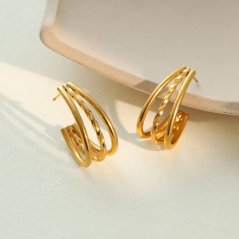 Gold Open Hoop Earrings, Twisted or Braided