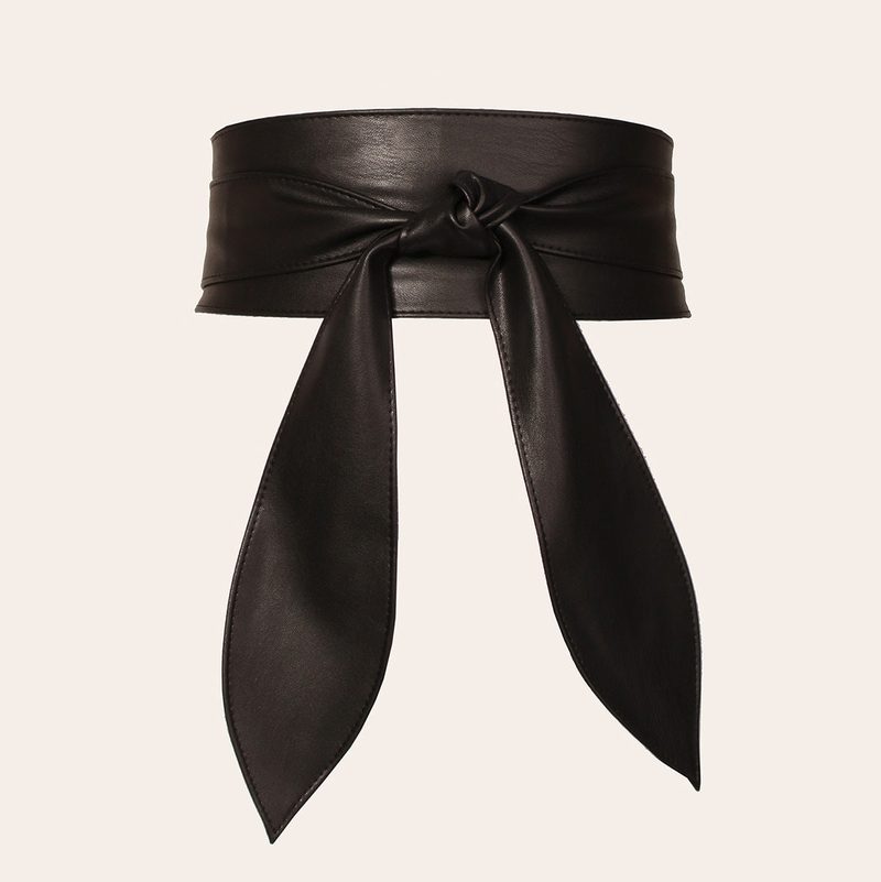 Wide tie belt with long ribbon ends — colour