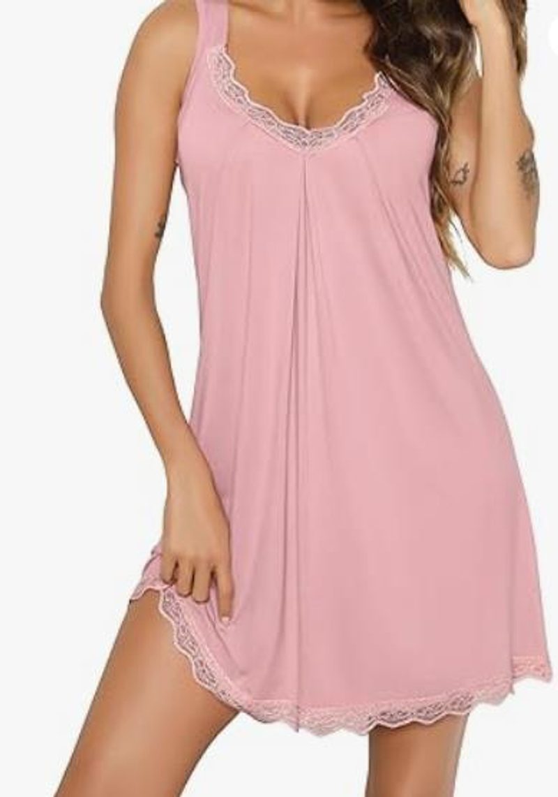 Chemise de nuit en modal à encolure de dentelle — sans manches