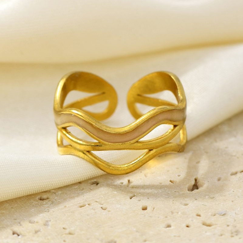 Bague ouverte dorée à cabochon émaillé — style rétro, motif au choix