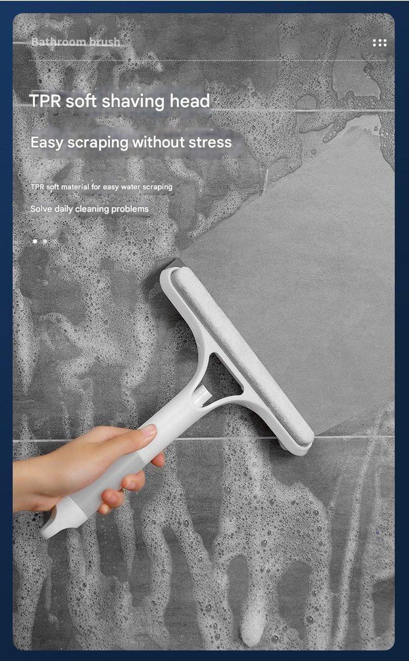 Shower squeegee with built-in brush and wall holder