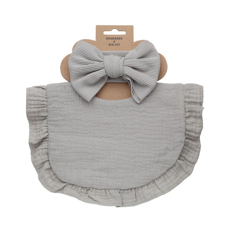 Bavoir à volants en gaze de coton et bandeau nœud assorti