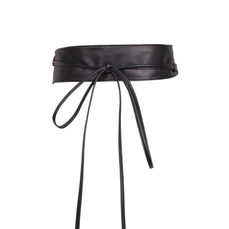 Wide faux leather tie belt, waist-defining
