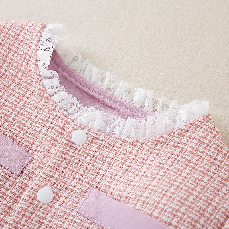 Vestido de bebé niña efecto tweed y falda de tul — cuello de encaje