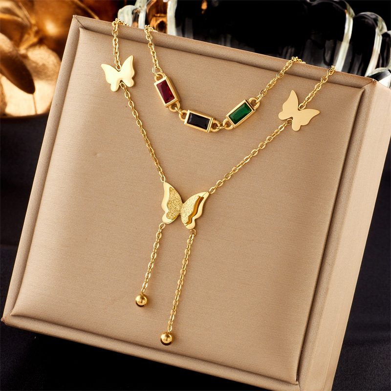 Collier multirangs doré en acier inoxydable — motif au choix