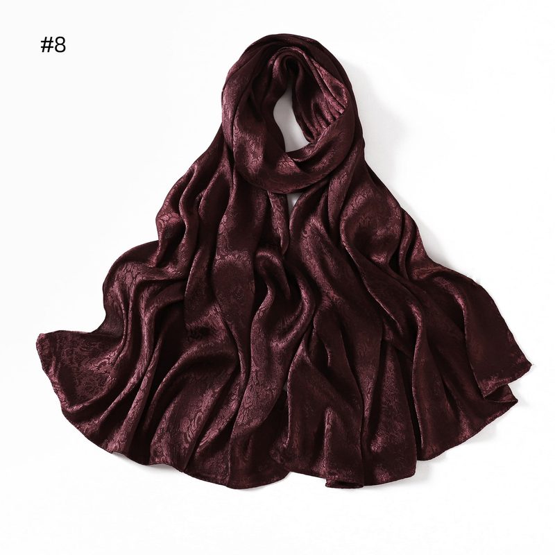 Foulard long en satin jacquard — motif tissé, 12 coloris