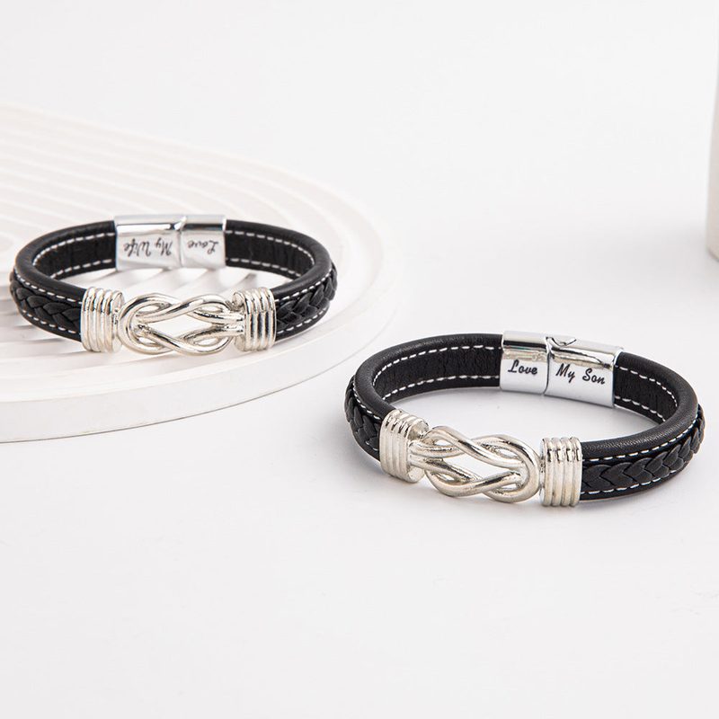 Bracelet homme en cuir tressé clouté — style rock, 17 versions