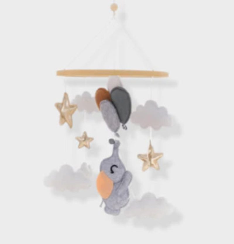 Felt cot mobile — woodland animals, cloud and moon