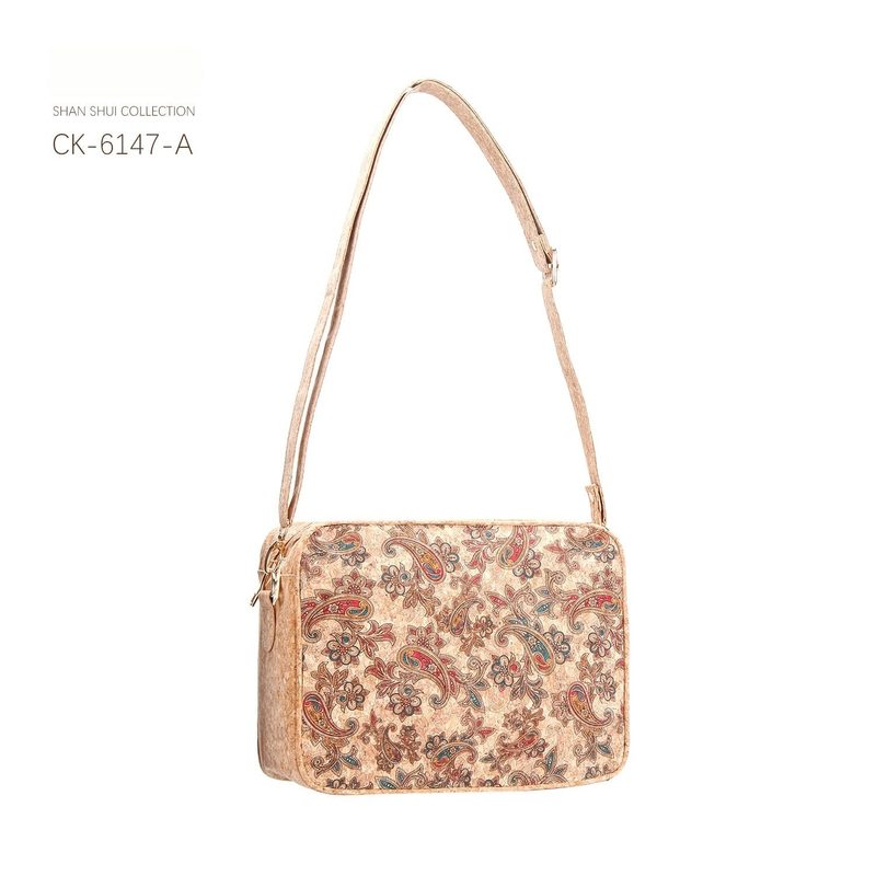 Printed cork crossbody bag — zipped compartment — colour option