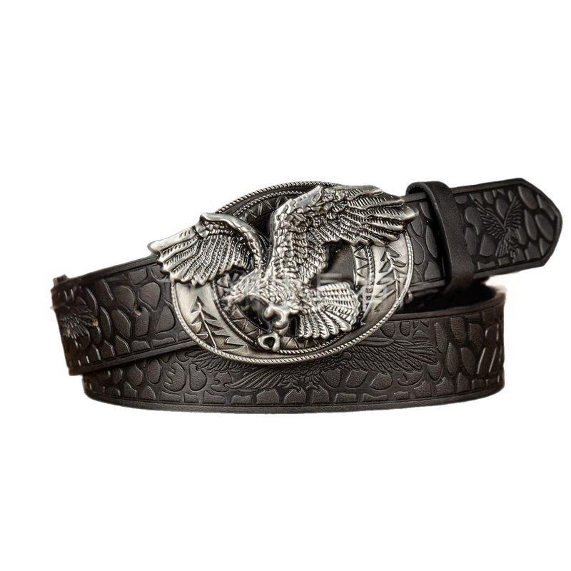 Ceinture western homme à boucle ovale aigle, bande pavée en relief