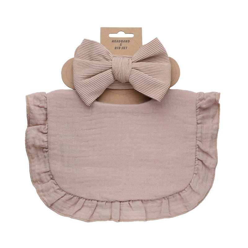 Bavoir à volants en gaze de coton et bandeau nœud assorti