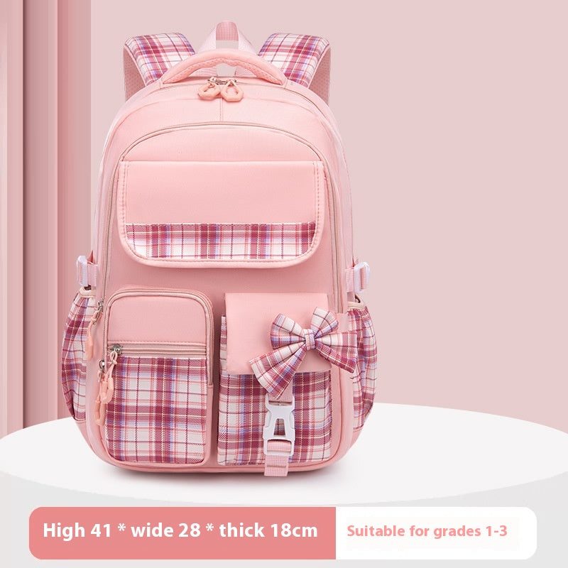 Checked school bag with bow — small or large size — colour