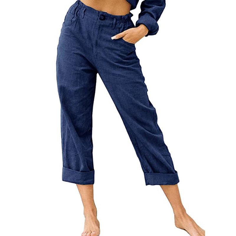 Effen damesbroek met elastische taille — soepele pasvorm — kleurvariant