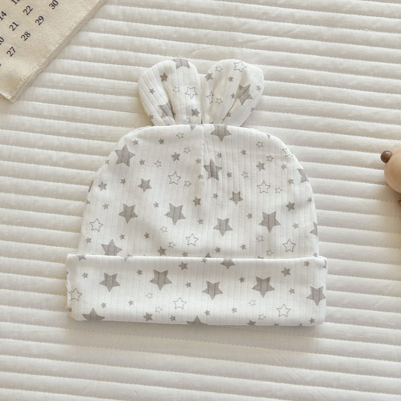 Bonnet de naissance en coton côtelé à oreilles — imprimé doux