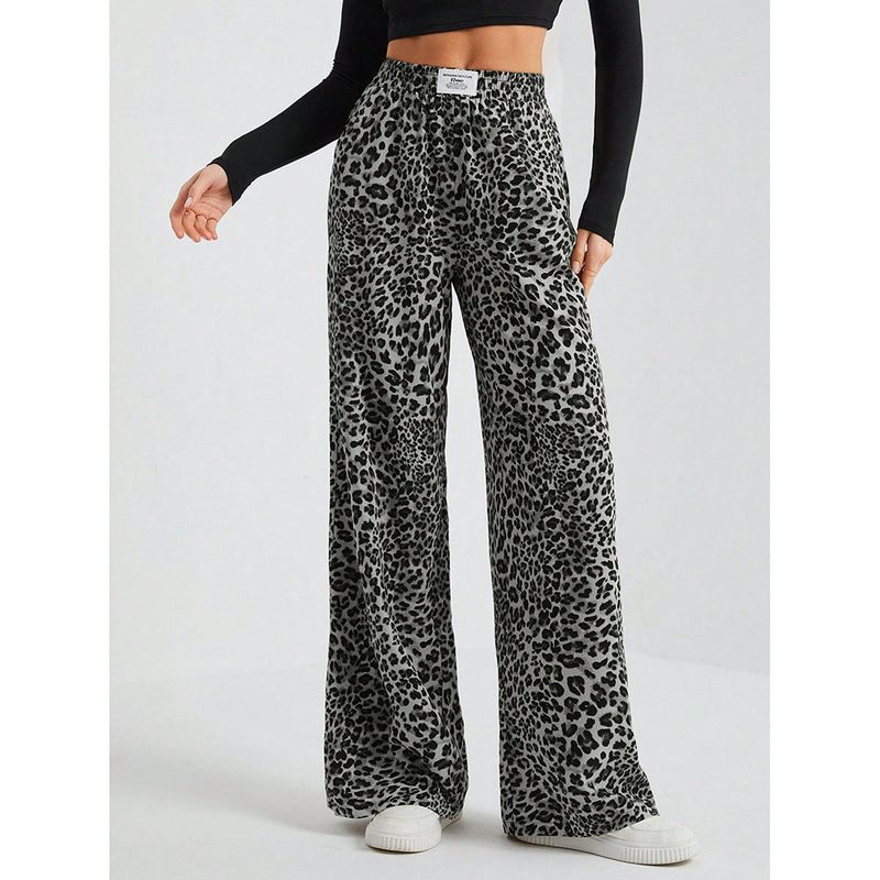 Weite Hose mit Leopardenmuster und Gummibund