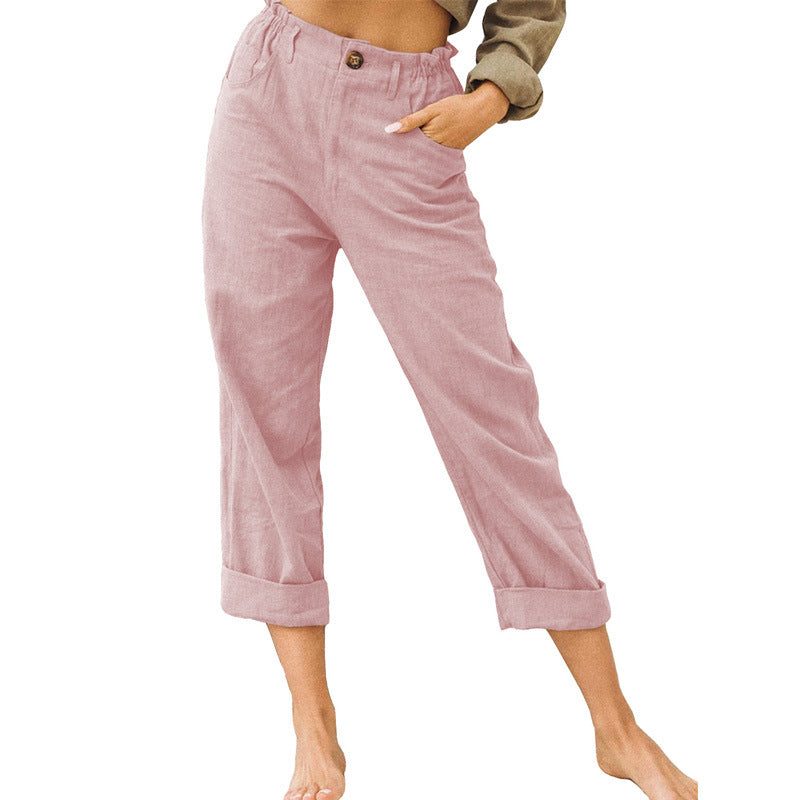 Effen damesbroek met elastische taille — soepele pasvorm — kleurvariant
