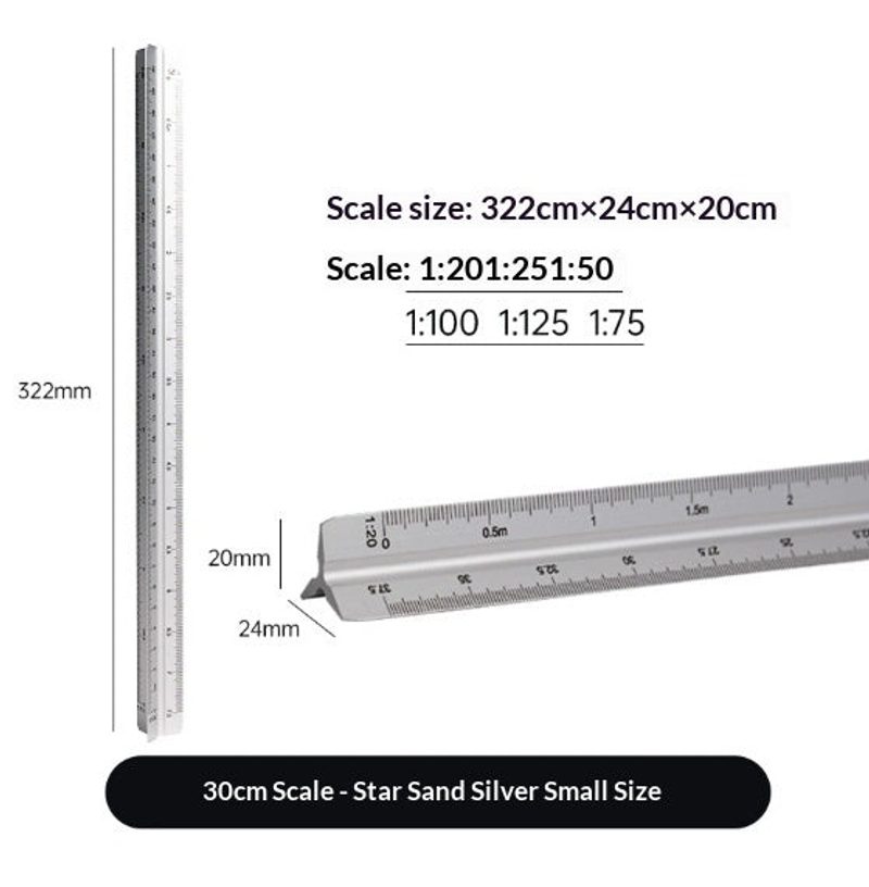 Aluminium triangular scale ruler — technical drawing