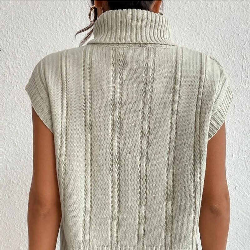 Pull sans manches à col roulé en maille torsadée