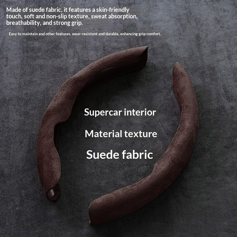Faux suede steering wheel cover — absorbs sweat — colour