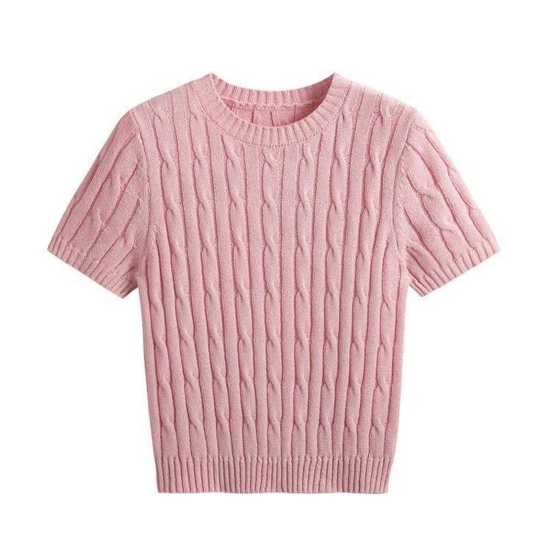 Kurzer Zopfstrickpullover mit kurzen Ärmeln