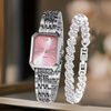 Silver, pink dial