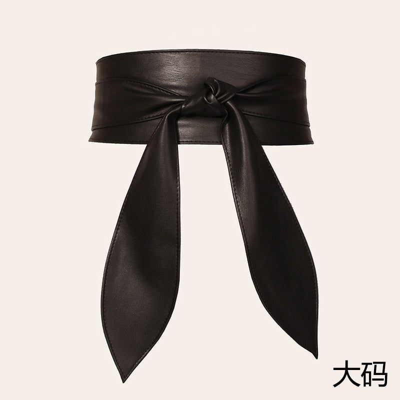 Wide tie belt with long ribbon ends — colour