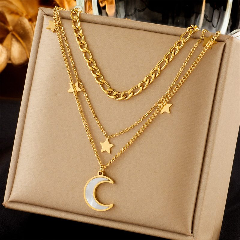 Collier multirangs doré en acier inoxydable — motif au choix