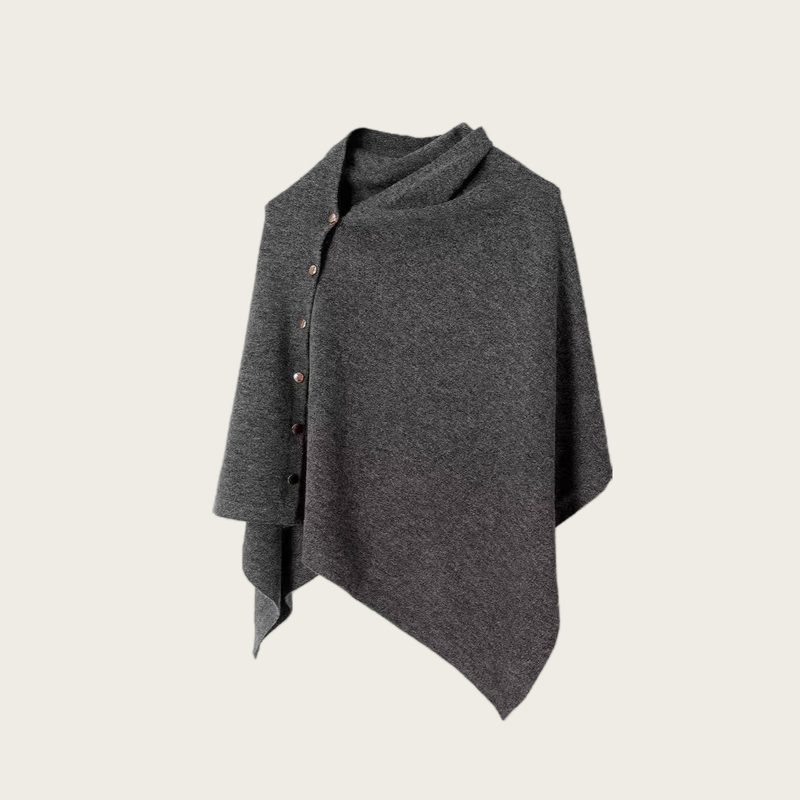 Cape en maille asymétrique boutonnée, col drapé