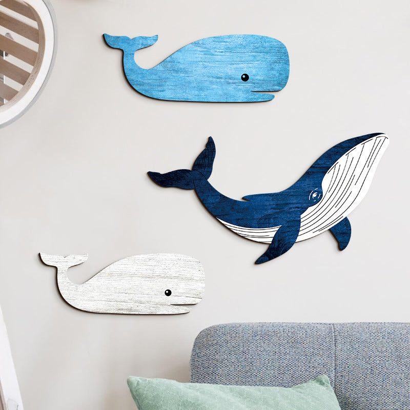 Decorações de parede em madeira — baleias, 35, 27 e 24 cm