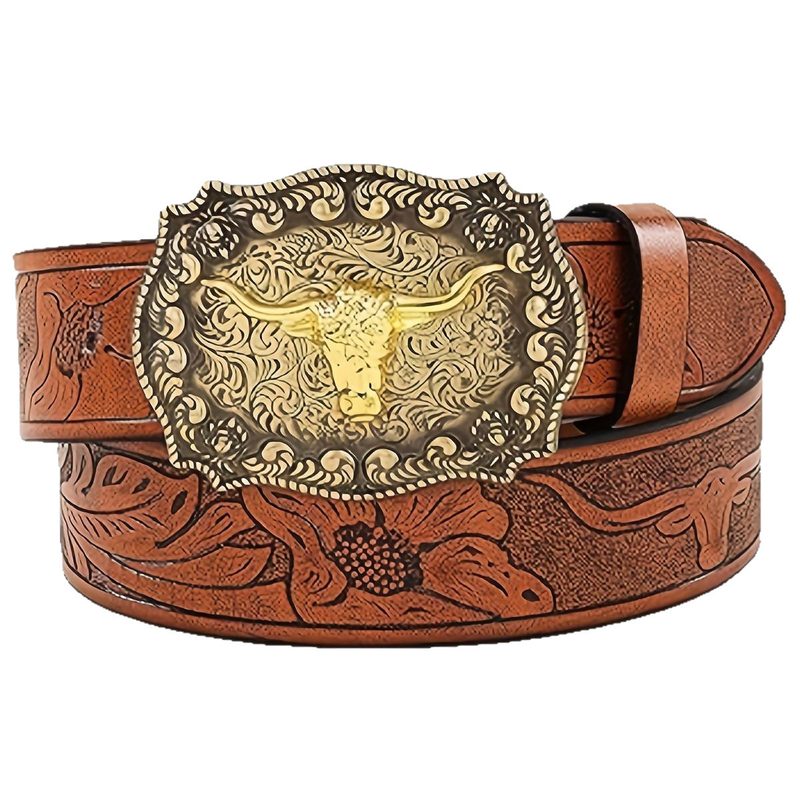 Cinto de homem western com fivela de cabeça de longhorn