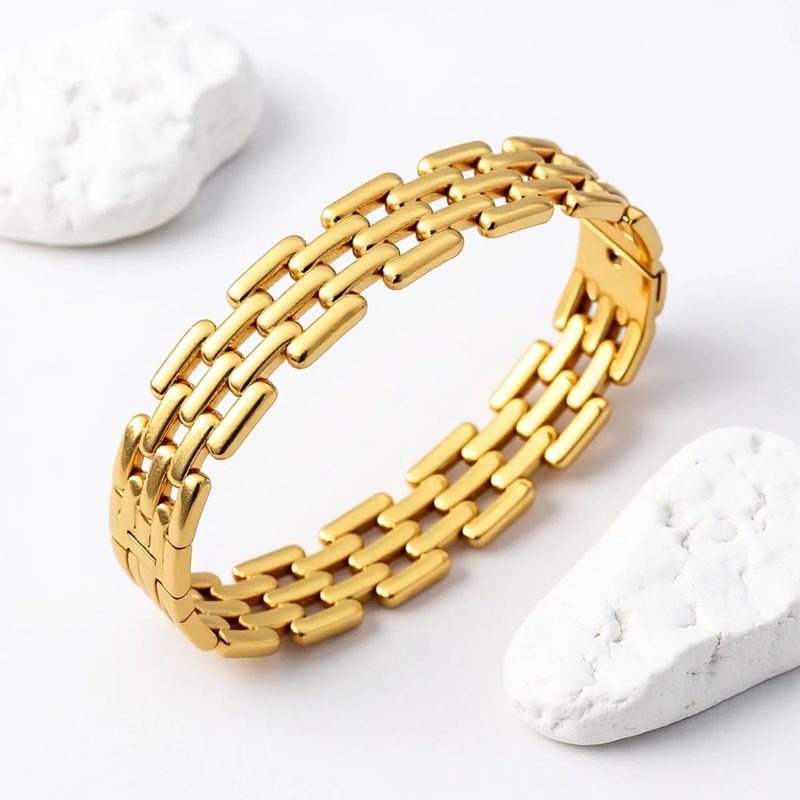 Bracelet jonc ajouré large en acier inoxydable — placage sous vide