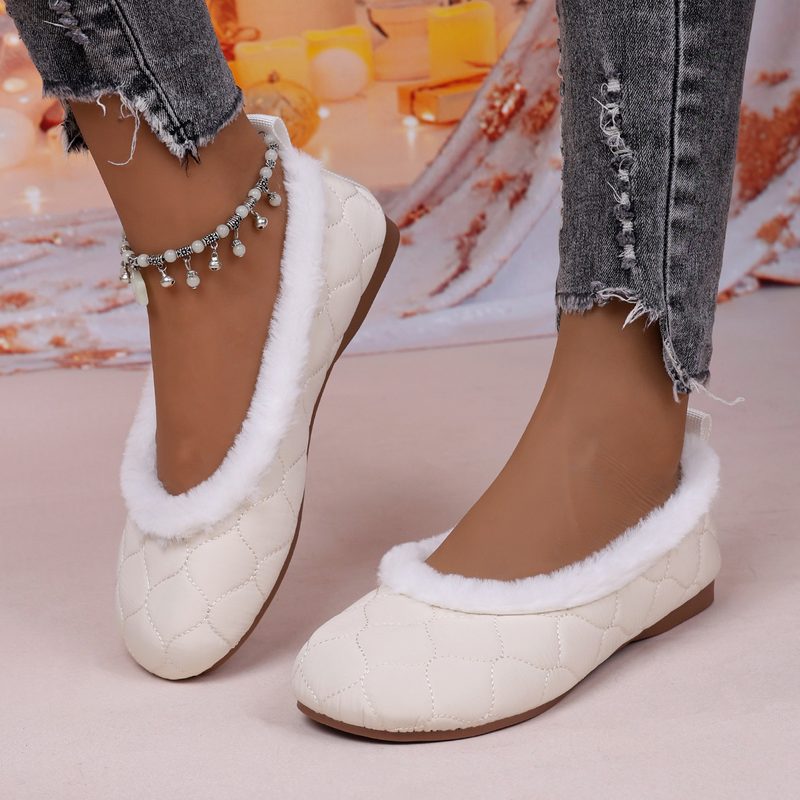 Ballerines fourrées matelassées — bord duveteux, semelle antidérapante
