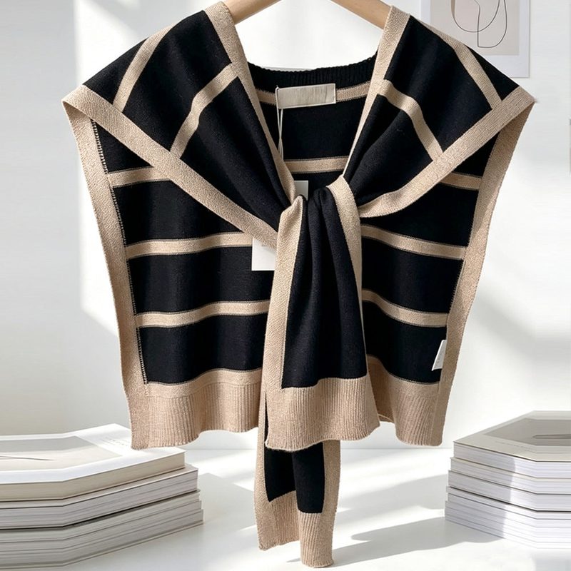 Cape tricotée à rayures — étole légère d'été pour femme