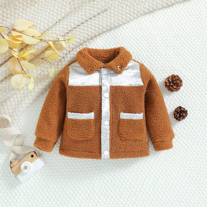 Veste sherpa enfant à col chemise — zippée, bicolore