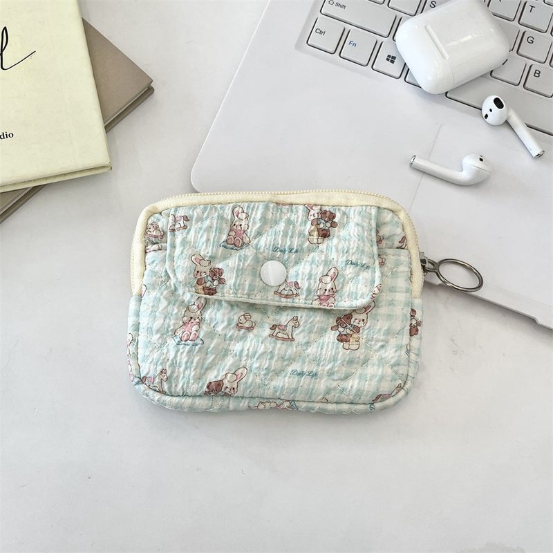 Quilted coin purse with flap — printed patterns, ring — colours