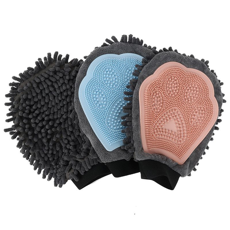 Gant de bain double face pour chien — chenille et picots souples