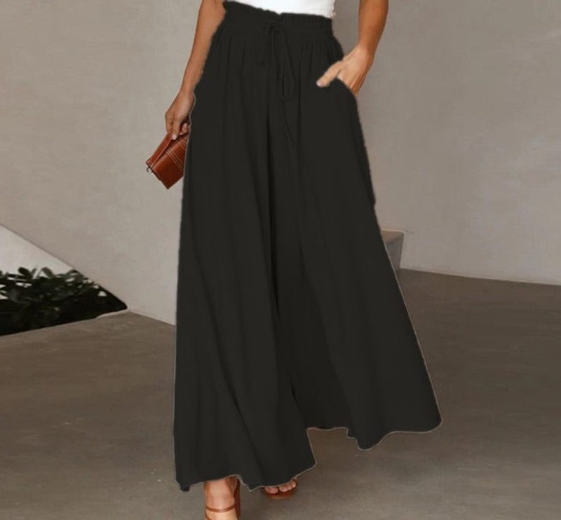 Jupe-culotte longue à taille élastique et cordon