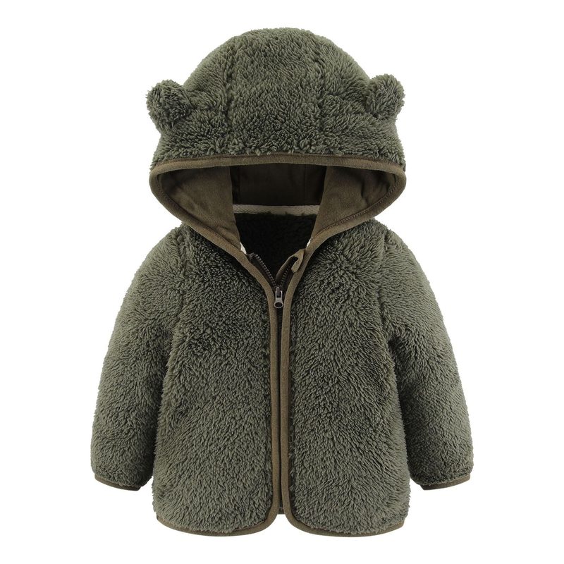 Veste peluche à capuche oreilles d’ourson pour bébé — zippée, 70 à 100 cm