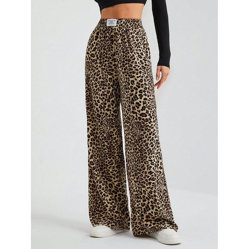 Weite Hose mit Leopardenmuster und Gummibund