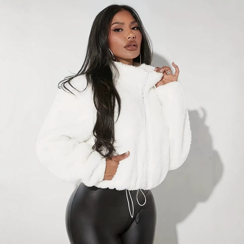 Veste polaire femme zippée à col montant — cordon à l'ourlet