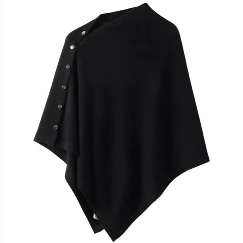 Cape en maille asymétrique boutonnée, col drapé