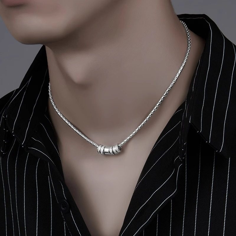 Herenketting met schuivende bezette ringen — titaniumstaal