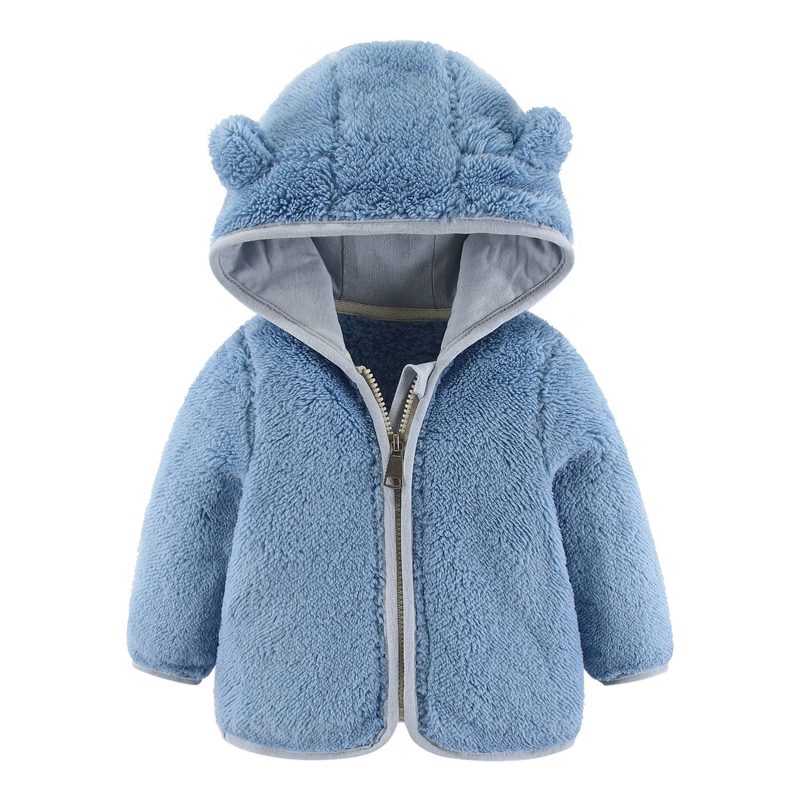 Veste peluche à capuche oreilles d’ourson pour bébé — zippée — coloris