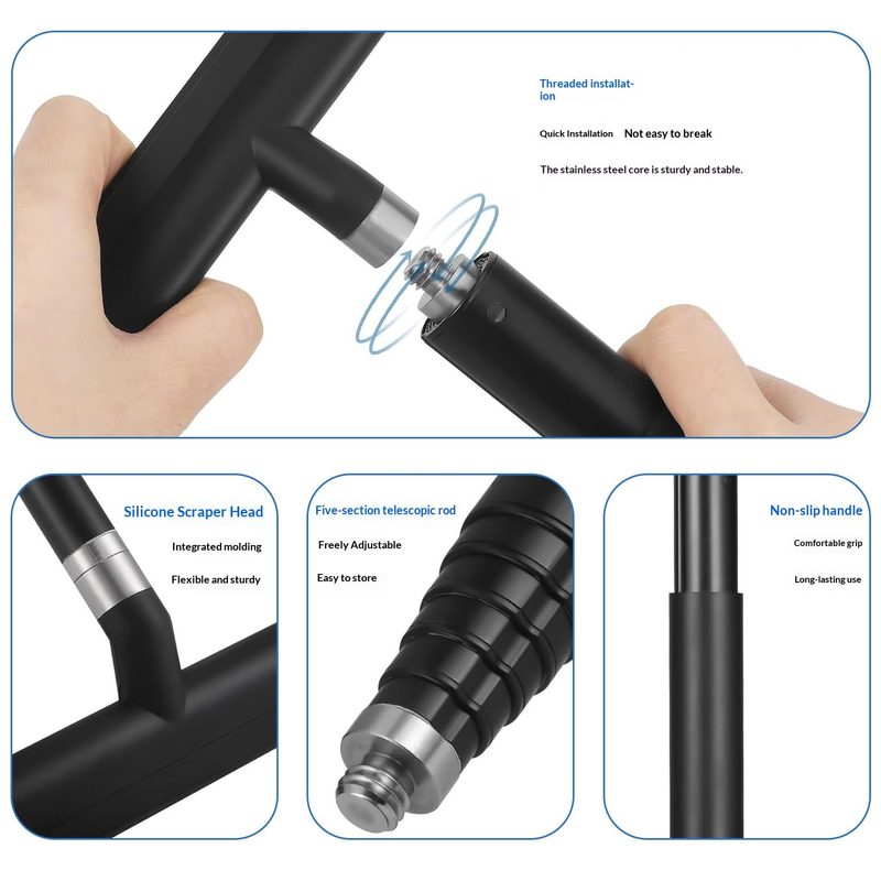 Telescopic-handle squeegee, detachable silicone head