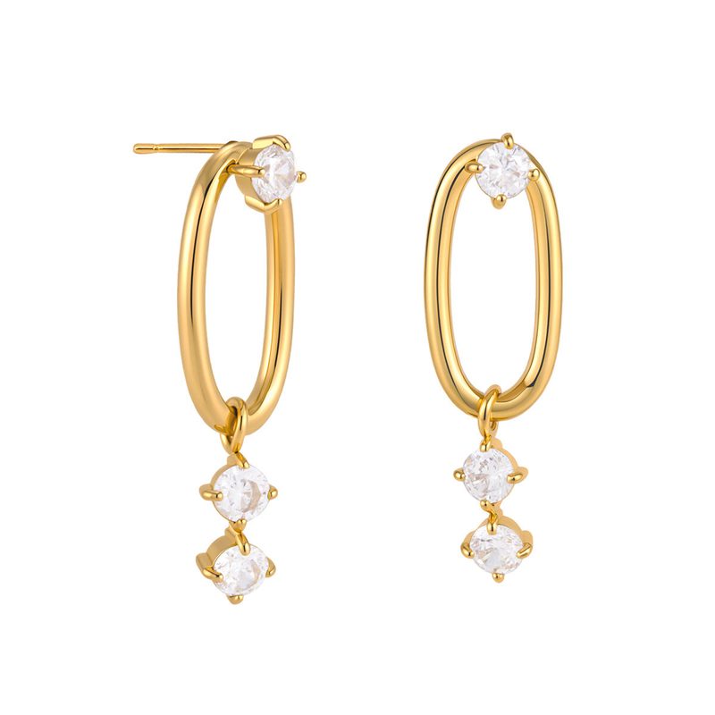 Boucles d’oreilles ovales dorées serties de zircon blanc