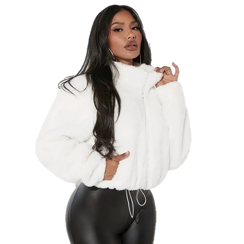 Veste polaire femme zippée à col montant — cordon à l'ourlet